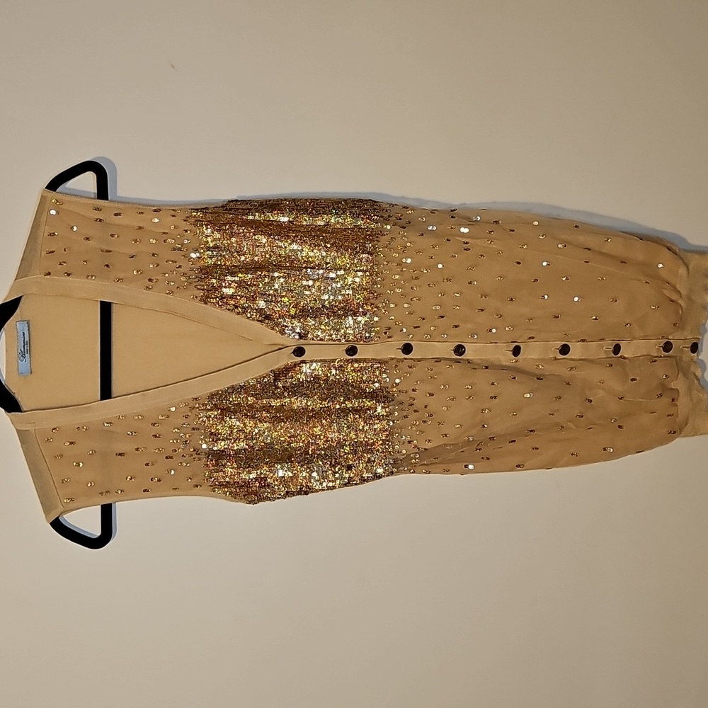 Blumarine Beige Sequin Embellished Sheer Sweater Vest – Silk Blend – I 42 D 36